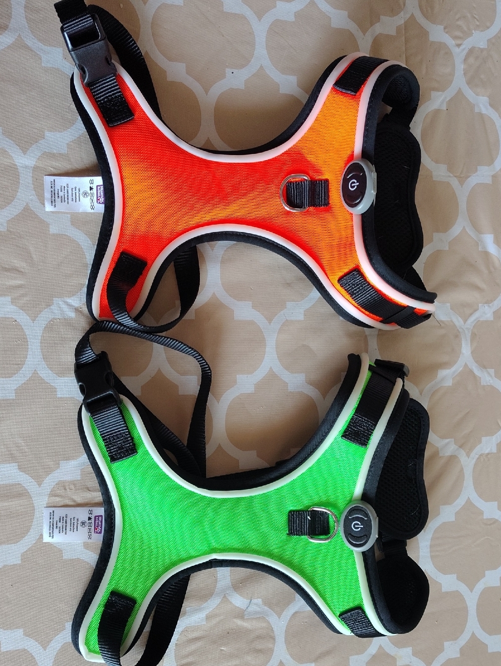 LED Light-Up Reflective Dog Harness - Orange & Green